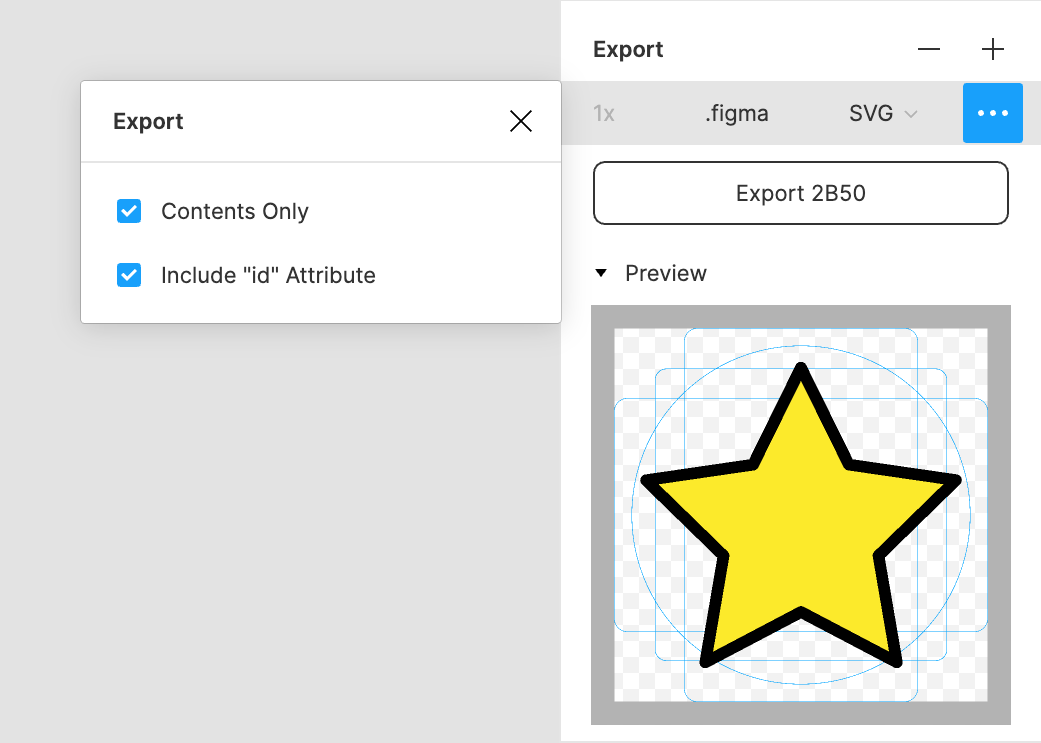 Screenshot from Figma with the correct export settings