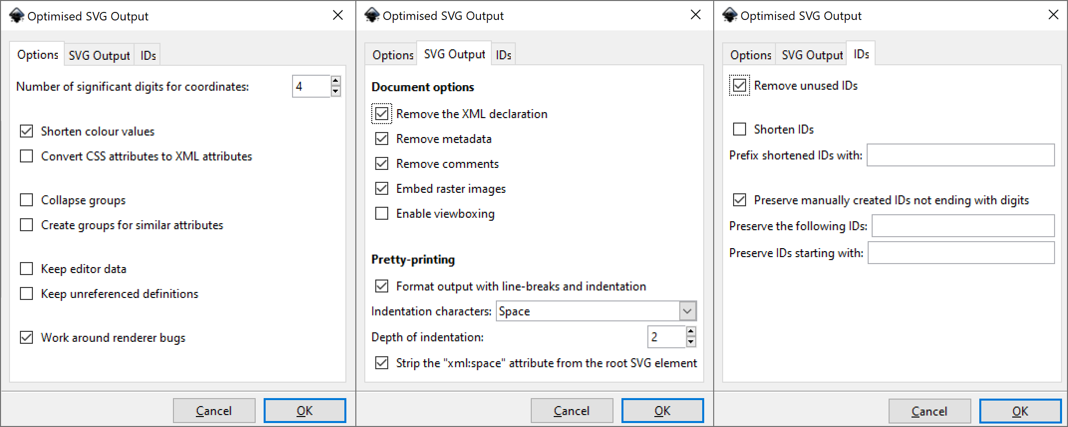 Screenshots from Inkscape with the correct export settings